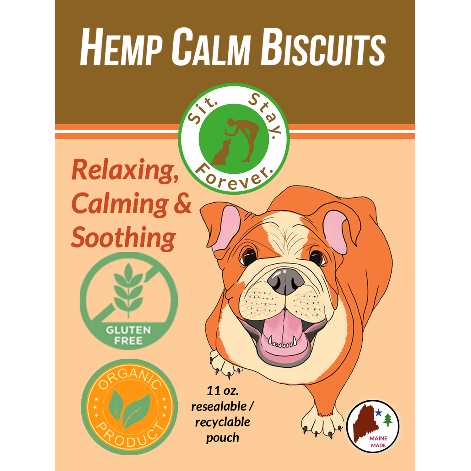 label from Sit Stay Forever Hemp Calm Biscuits