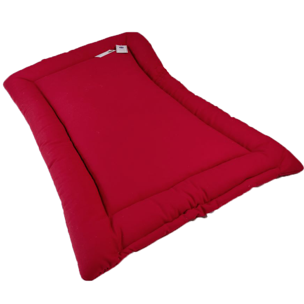 red Sit Stay Forever organic square cotton dog bed