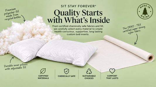 Replacement dog bed insert materials: recycled polyester fill, inner pillows and OEKO-TEX certified nylon fabric