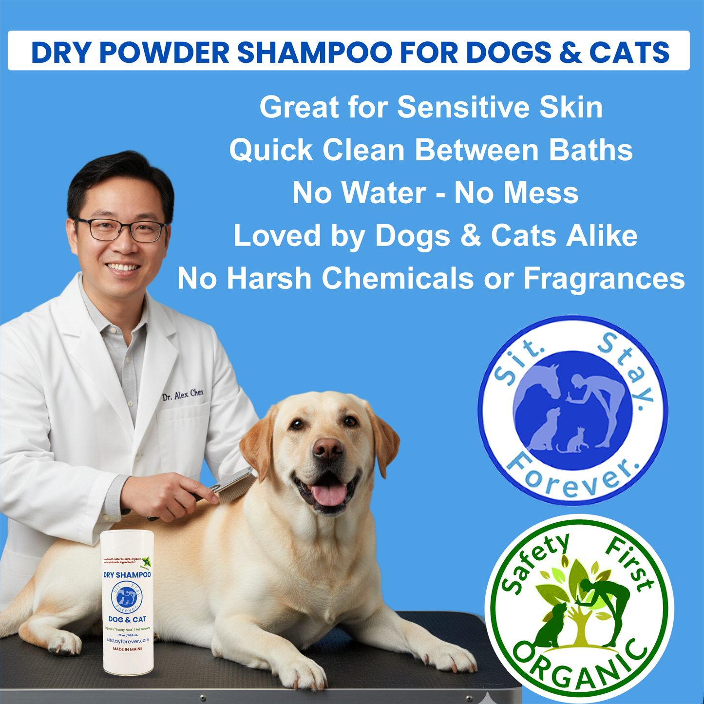 Organic Dry Powder Shampoo for Dogs & Cats – No-Rinse, Hypoallergenic & Non-Toxic