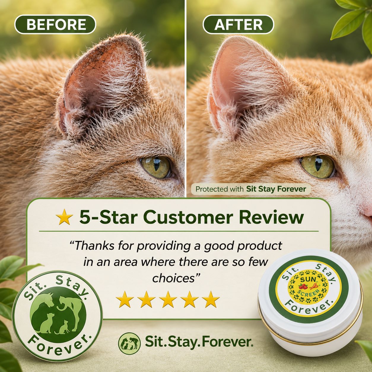 Organic Zinc-Free Sunscreen & Moisturizer for Dogs & Cats – 2 oz | Made in Maine
