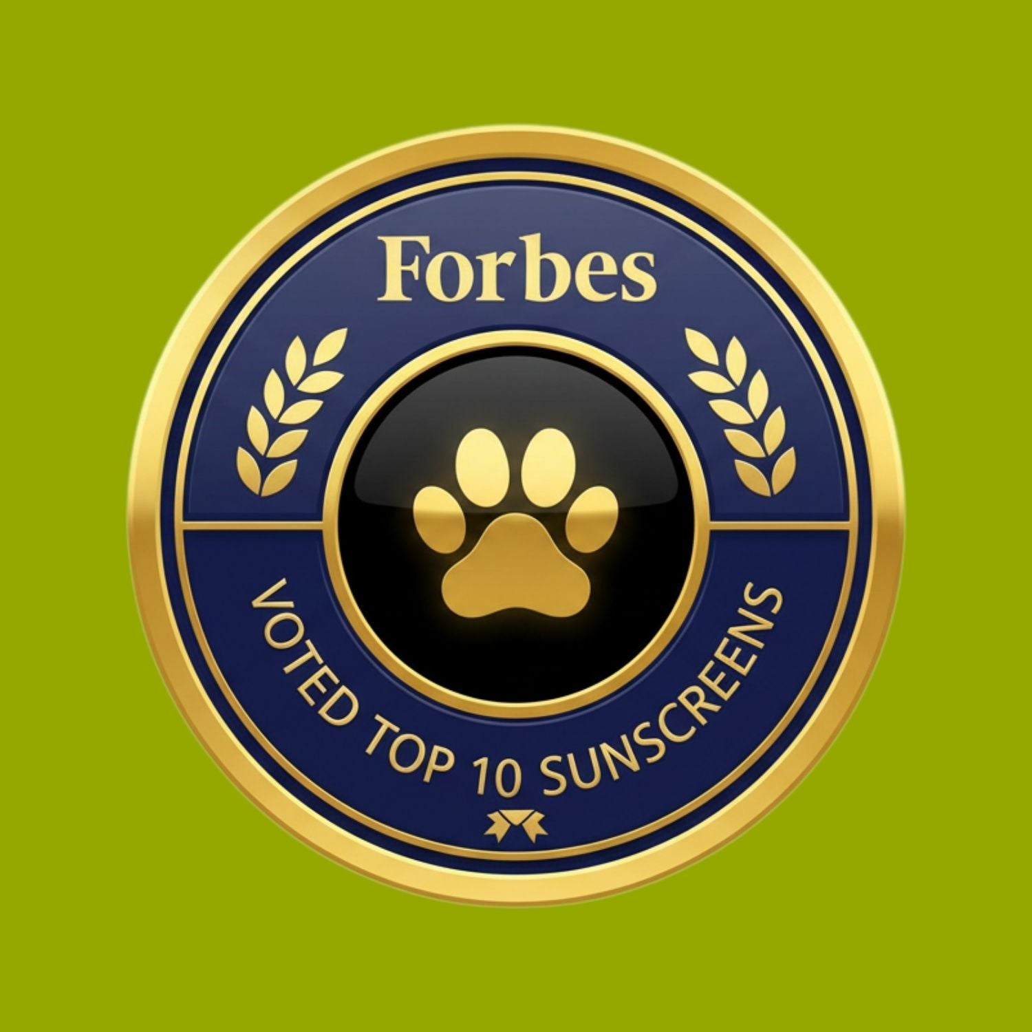 Forbes badge recognizing Sit Stay Forever among the top 10 pet sunscreens