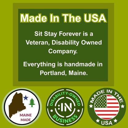 Promotional graphic for a veteran-owned business with text and logos on a green background.