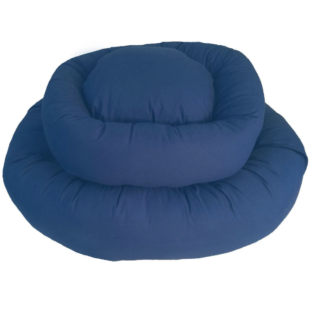 Blue Organic Cotton Round Dog Bed