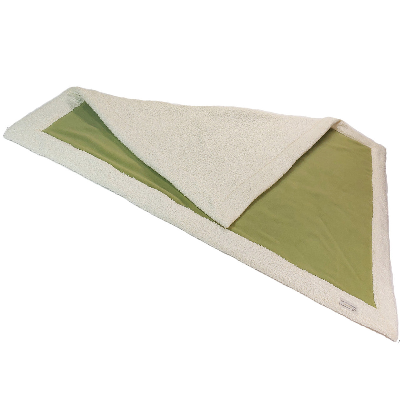 Large green and beige folded Toxin Free Plush and Curly Velour Throw