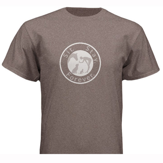 Macchiato colored 100% Cotton T shirt with Sit.Stay.Forever. logo in the center