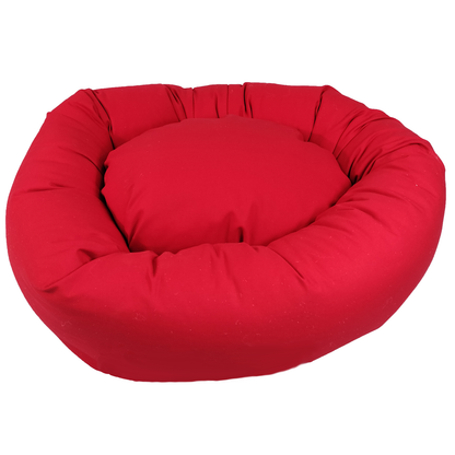 red organic round dog bed