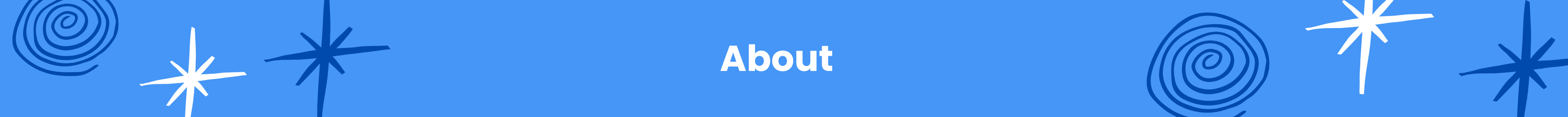 blue background website banner with the copy About