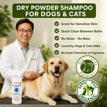 Organic Dry Shampoo for Dogs & Cats | No-Rinse, Waterless, Hypoallergenic Pet Grooming Powder