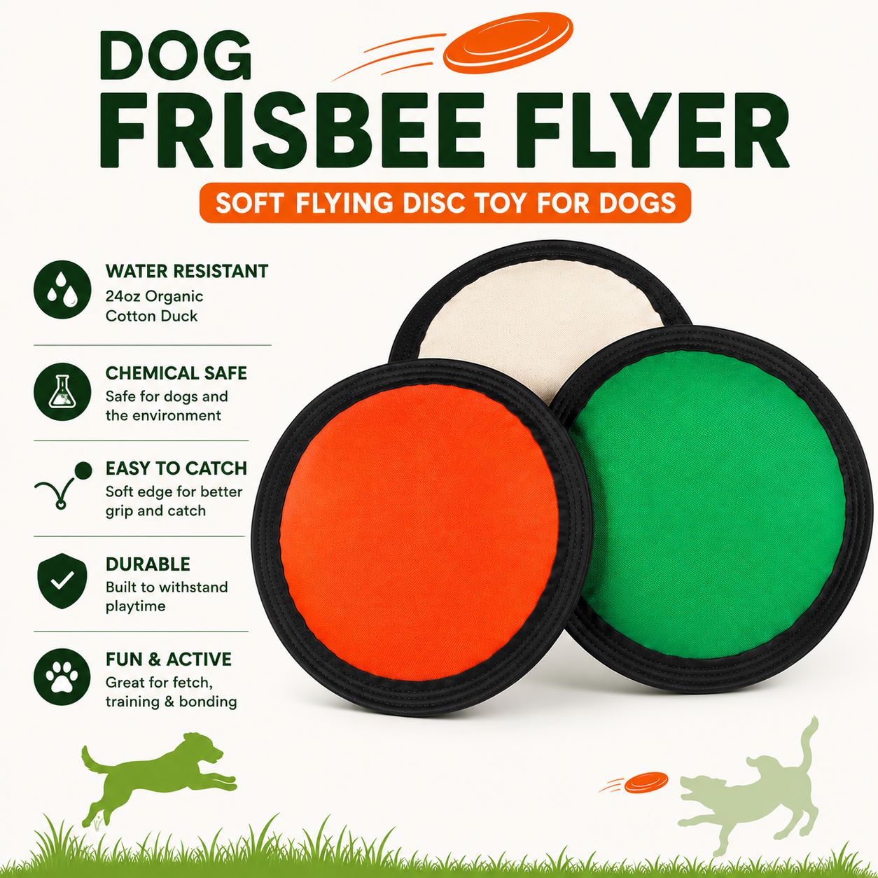 Soft Dog Frisbee — Organic Cotton Crinkle Flying Disc Toy for Medium & Large Dogs