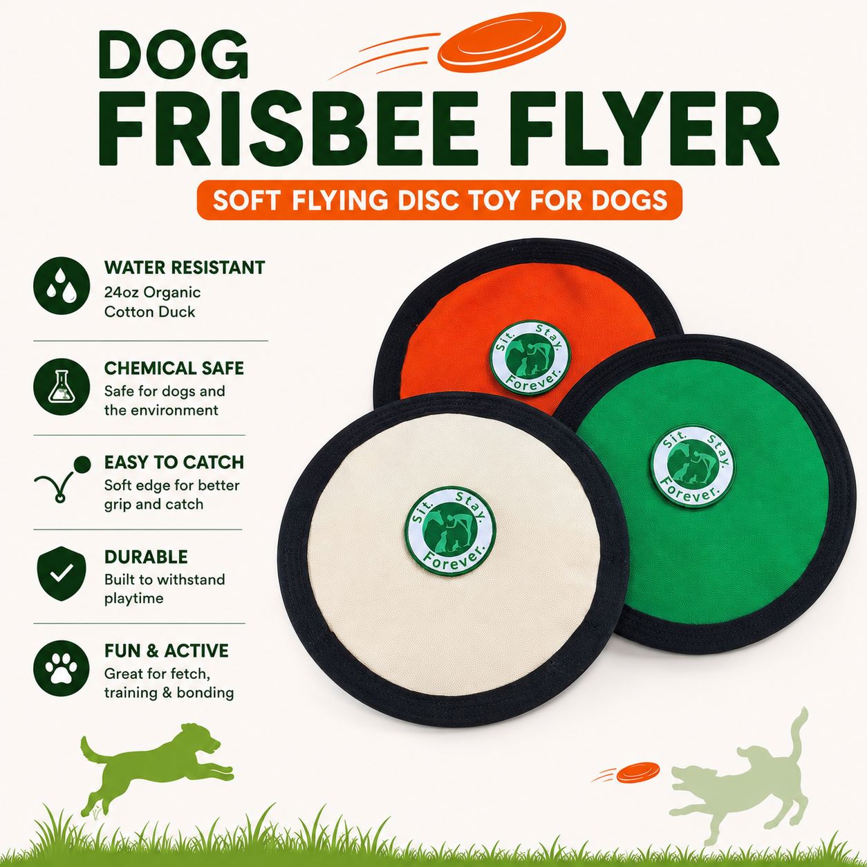 Soft Dog Frisbee — Organic Cotton Crinkle Flying Disc Toy for Medium & Large Dogs