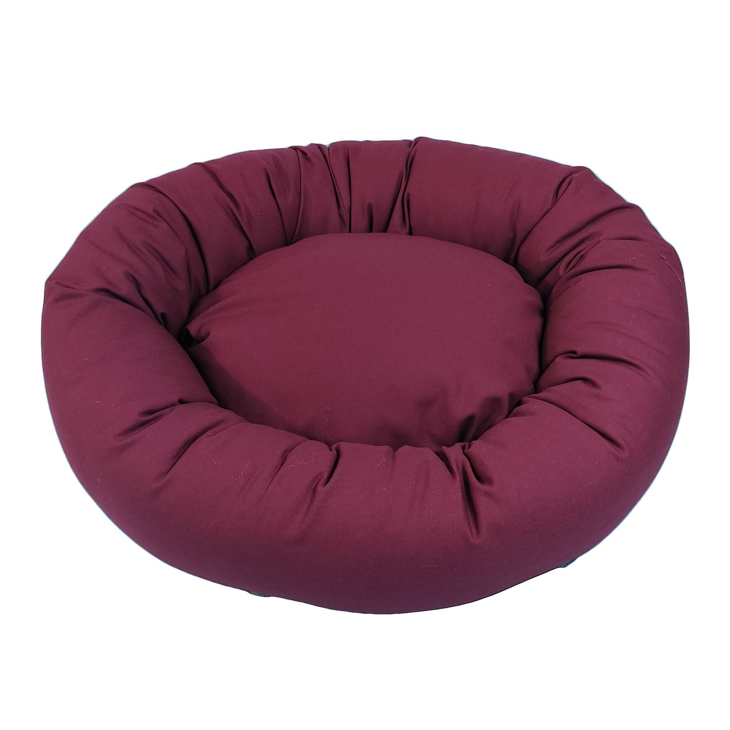 sit stay forever round organic cotton dog bed in plum