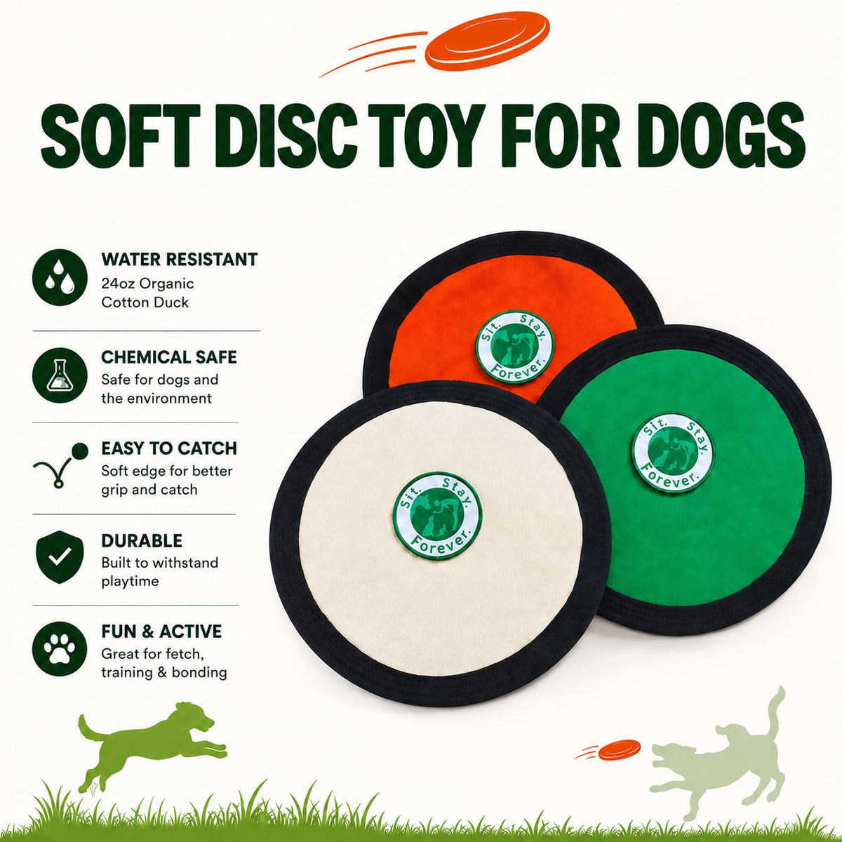 Soft Dog Frisbee — Organic Cotton Crinkle Disc Toy for Medium & Large Dogs
